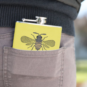 Flasques Décor abeille jaune graphique vintage à pois