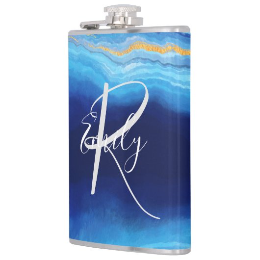 Flasques Deep Indigo Agate Marbre Nom Abstrait Monogram Co (Gauche)