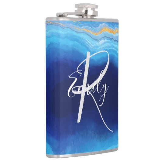 Flasques Deep Indigo Agate Marbre Nom Abstrait Monogram Co (Droite)