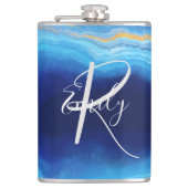 Flasques Deep Indigo Agate Marbre Nom Abstrait Monogram Co (Devant)