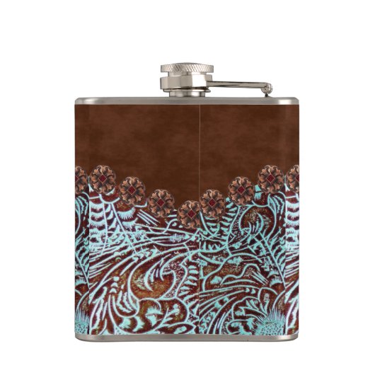 Flasques demoiselle d'honneur turquoise marron western coun (Dos)