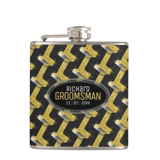 Flasques Design élégant Black Gold Custom Design Groomsmen (Devant)