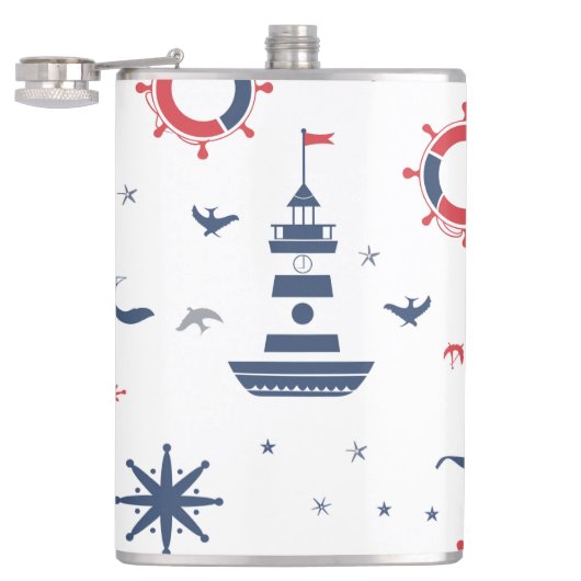 Flasques Design nautique bleu, blanc et rouge (Ouvert)