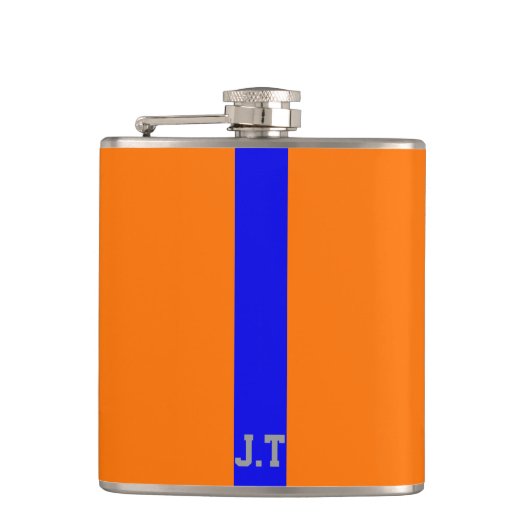Flasques Design sportif Orange et Monogramme bleu (Devant)