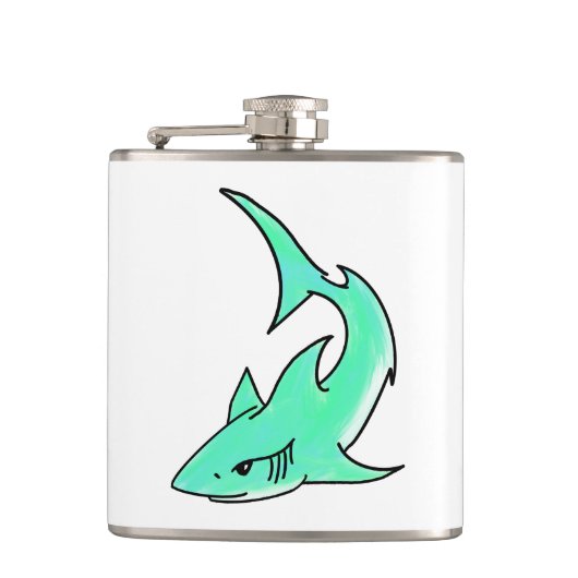 Flasques dessin souriant requin menthe bleu vert océan anim (Devant)