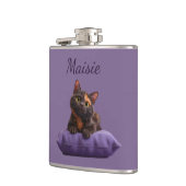 Flasques Dessin Tortoiseshell Kitten sur coussin pourpre (Gauche)
