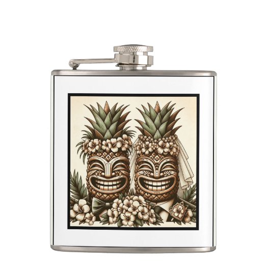 Flasques Deux pièces Gay Ananas Tiki Head Mariage rétro (Devant)