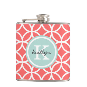 Flasques Diamants géométriques de corail et de menthe Monog