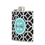 Flasques Diamants géométriques noirs et turquoise Monogramm (Gauche)