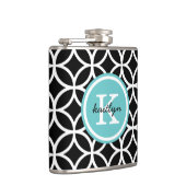 Flasques Diamants géométriques noirs et turquoise Monogramm (Droite)