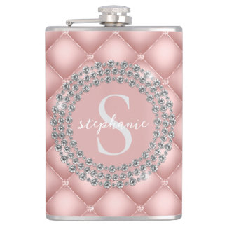 Flasques Diamants Pailletés Brochés Monogramme Rose Pâle