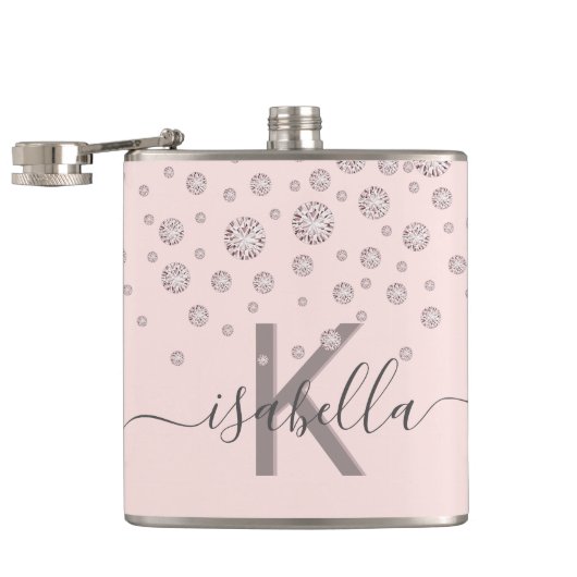 Flasques Diamants rose blush or rose monogramme écriture (Ouvert)
