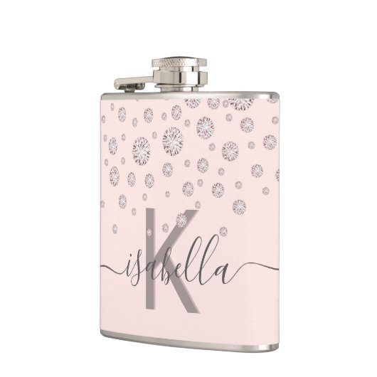 Flasques Diamants roses blush or rose script monogramme (Gauche)