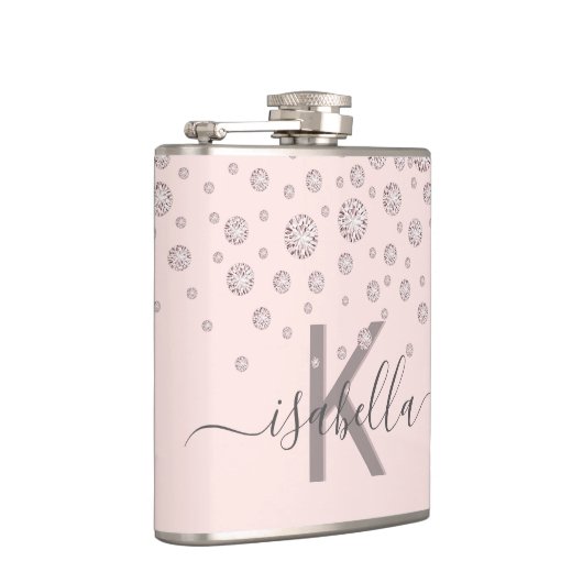 Flasques Diamants roses blush or rose script monogramme (Droite)