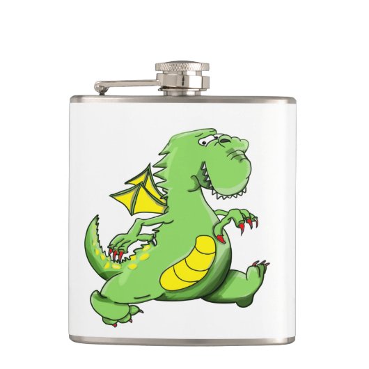 Flasques Dragon vert caricature marchant sur ses pieds (Devant)
