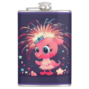 Flasques Drapeau américain avec Flamant rose Cartoon-69218