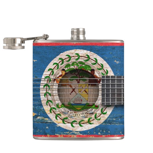 Flasques Drapeau de Belize sur la vieille guitare (Ouvert)
