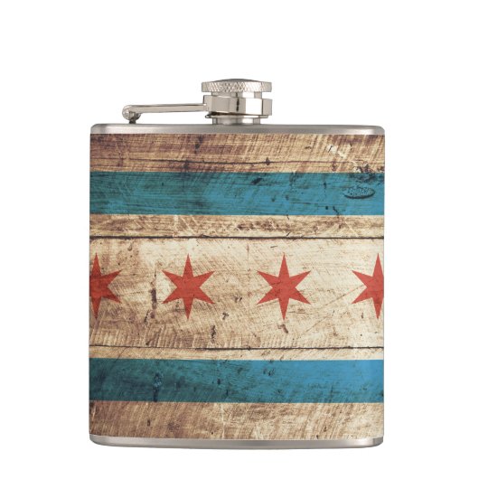 Flasques Drapeau de Chicago sur le vieux grain en bois (Devant)