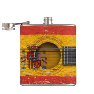 Flasques Drapeau espagnol sur la vieille guitare acoustique