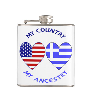 Flasques Drapeau grec américain Cœurs Mon pays Mon ascendan