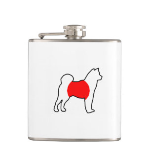 Flasques Drapeau japonais en silhouette shiba