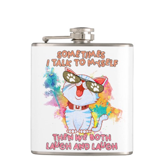 Flasques Drôle chat parler à lui-même - mignon et humoristi (Devant)