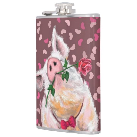 Flasques Drôle Flask Gentleman Pig avec Rose (Gauche)