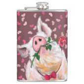Flasques Drôle Flask Gentleman Pig avec Rose (Devant)