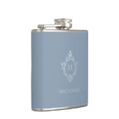 Flasques Dusty Blue Monogramme Nom Elegant Vintage Crest (Droite)