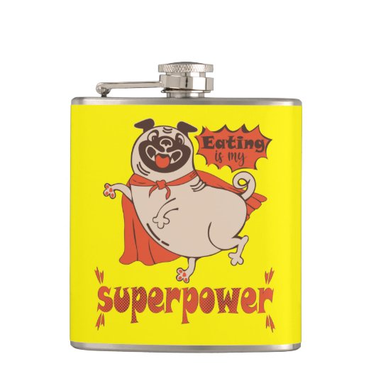 Flasques Eating is my superpower red cloak pug comic style (Devant)
