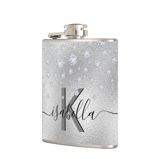 Flasques Écriture de nom de monogramme de diamants d'argent (Gauche)