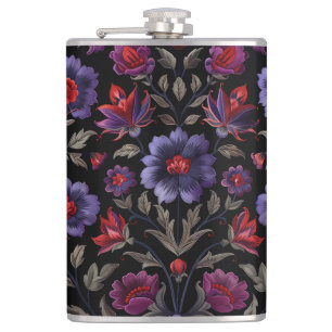 Flasques Élégance foncée : Motif floral noir et pourpre