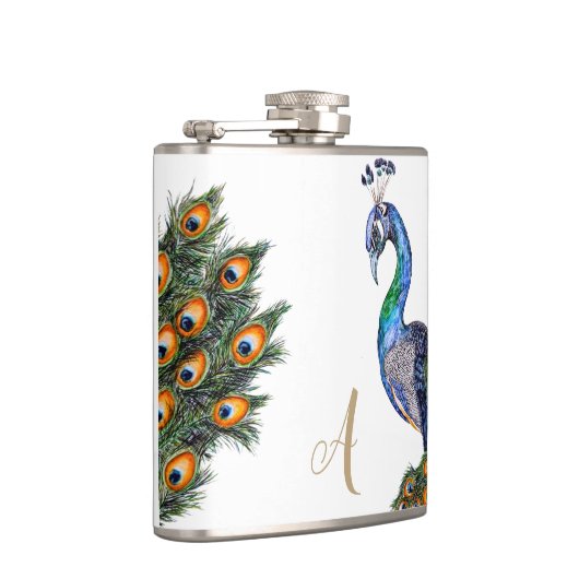 Flasques Élégant aquarelle Peacock Monogramme (Droite)