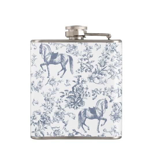 Flasques Elégant bleu beige équestre fleuri Nom (Dos)