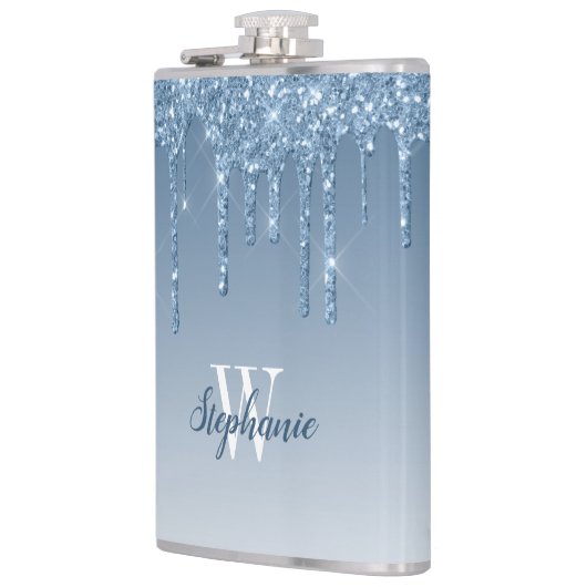 Flasques Élégant Bleu Déchets Parties scintillant Monogramm (Gauche)