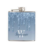 Flasques Élégant Bleu Déchets Parties scintillant Monogramm (Devant)