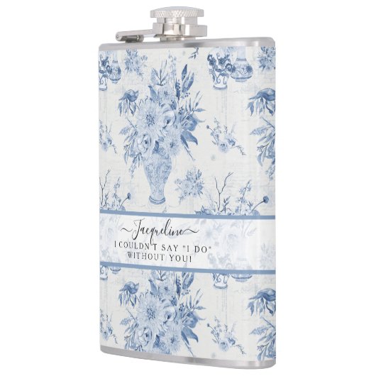 Flasques Élégant Bleu en Blanc Floral Classic Bridesmaid (Gauche)