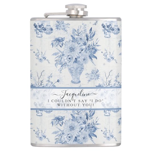 Flasques Élégant Bleu en Blanc Floral Classic Bridesmaid (Devant)