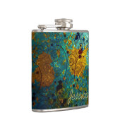 Flasques Elegant Blue and Gold Vine Abstract Personalised (Droite)