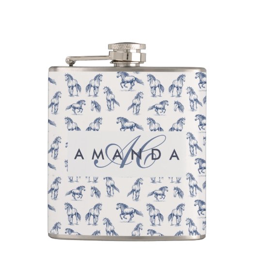Flasques Élégant Cheval Bleu Monogramme Cadeaux Initiaux (Devant)
