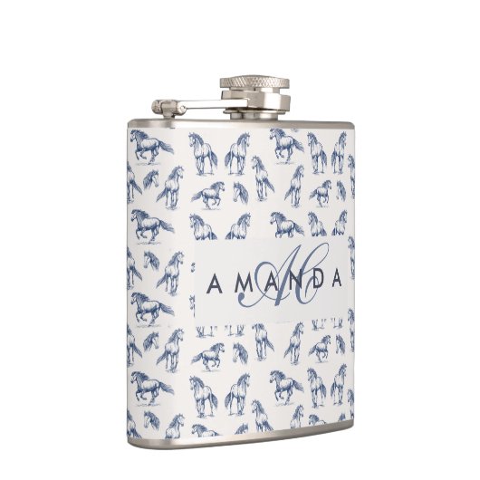 Flasques Élégant Cheval Bleu Monogramme Cadeaux Initiaux (Droite)