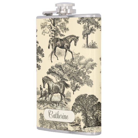 Flasques Élégant Cheval Rustique Arbres Beige Tan Toile (Gauche)