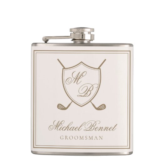 Flasques Élégant Classic Crest Monogram Mariage de golf (Devant)