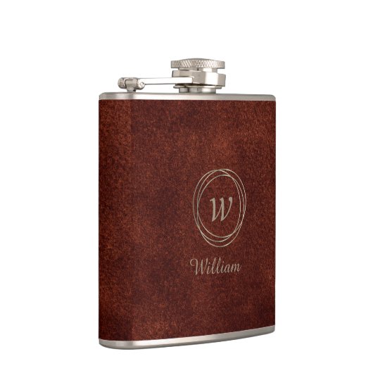 Flasques Elégant design en cuir Brown Monogramme argent (Droite)