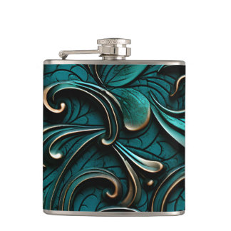Flasques Élégant, Élégant, Faux Turquoise Embossé Cuir