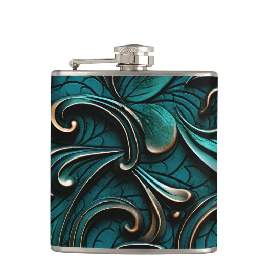 Flasques Élégant, Élégant, Faux Turquoise Embossé Cuir (Devant)