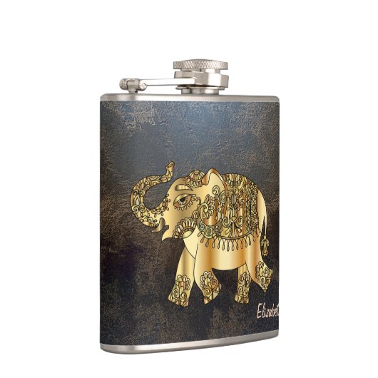 Flasques Elégant Eléphant Chic Or Floral, look Cuir (Droite)