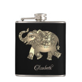 Flasques Elégant Eléphant Or Floral, Noir- Personnalisé (Devant)
