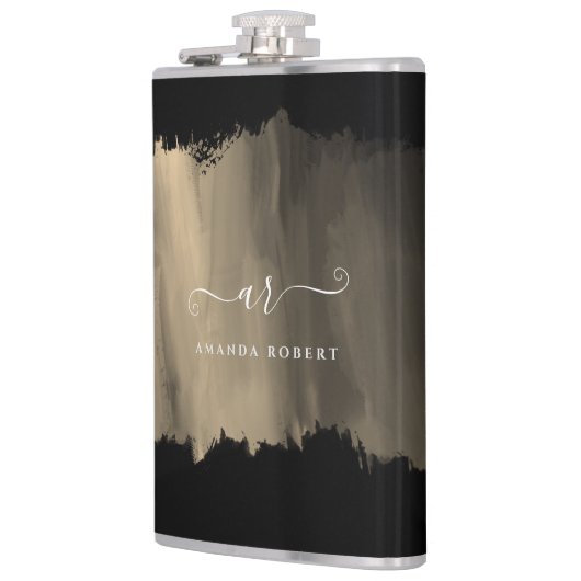 Flasques Élégant Faux Gold Stroke Monogramme Noir (Gauche)