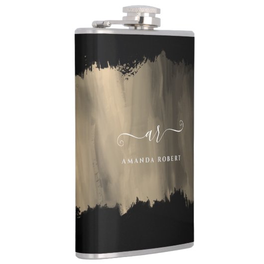 Flasques Élégant Faux Gold Stroke Monogramme Noir (Droite)